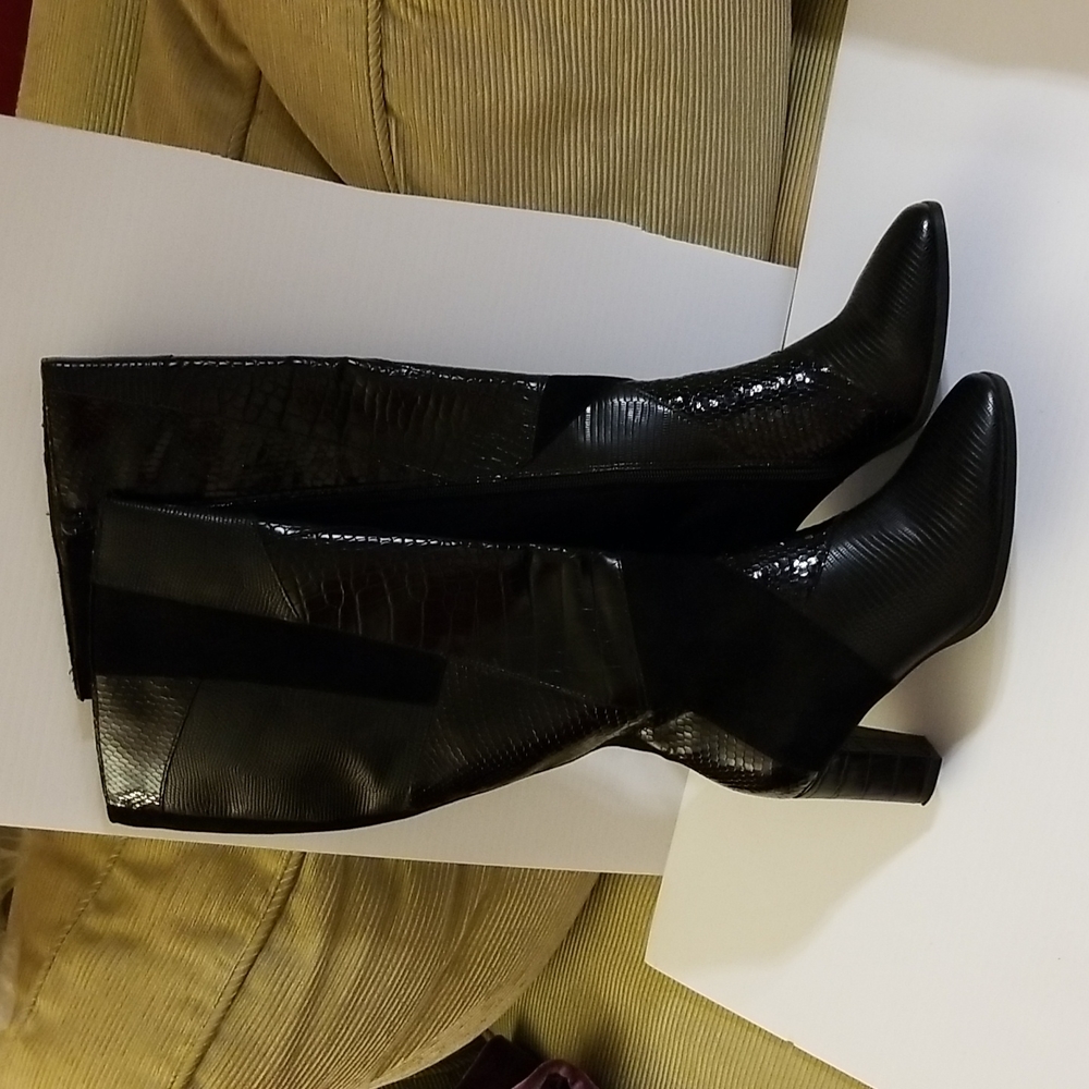 Amelia Grace multi patterned black dress boots 7.5